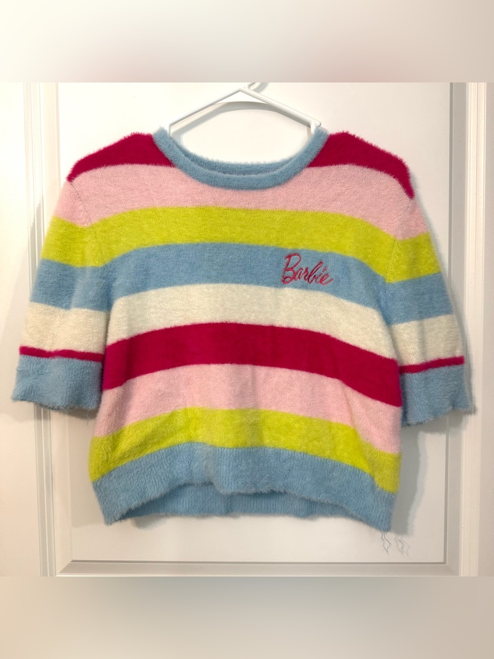 Barbie Wrangler Multicolor Fuzzy Striped Crop Top